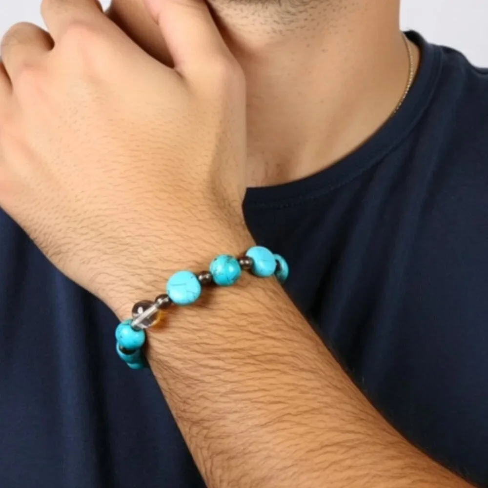Blue -Brown New Ocean JasperBead Stretch bracelet Handmade NWT (MJW020)